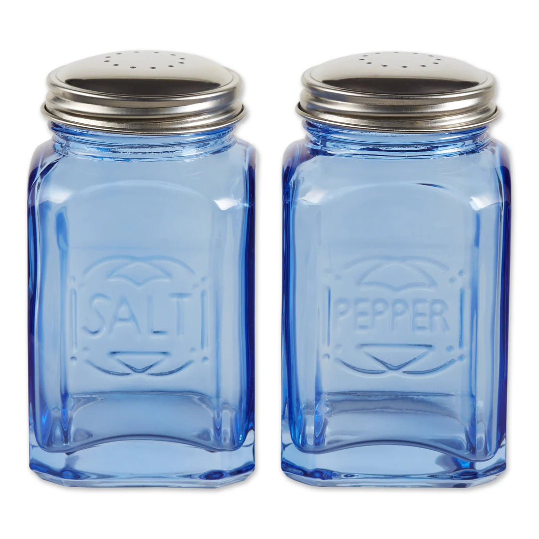 RETRO GLASS SALT & PEPPER SET BLUE