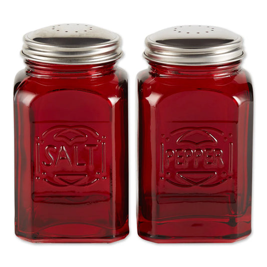 RETRO GLASS SALT & PEPPER SET RED