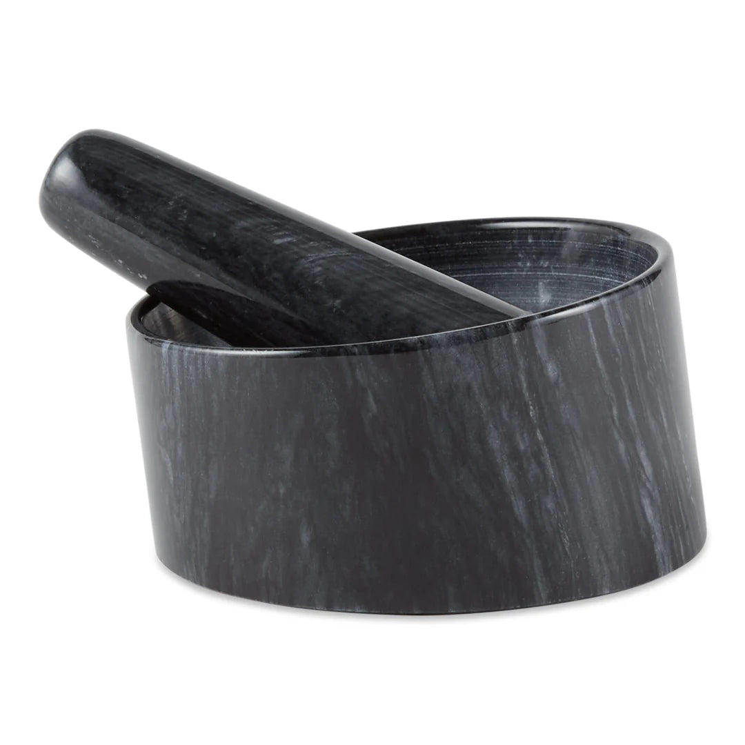 BLACK MARBLE ANGELED MORTAR & PESTLE