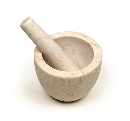 BEIGE MARBLE MORTAR & PESTLE