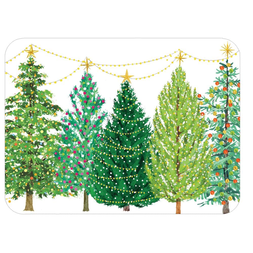 PAPER PLACEMATS RECT 12" XMAS TREES W/ LIGHTS