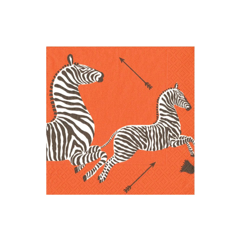 COCKTAIL NAPKIN ZEBRAS ORANGE