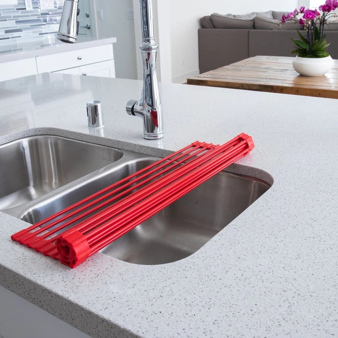 OVER THE SINK ROLL UP DRYING MAT RED