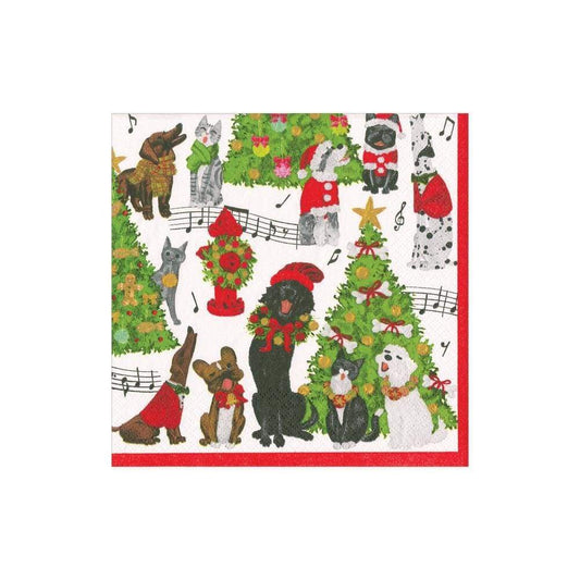 COCKTAIL NAPKIN CAROLING PETS