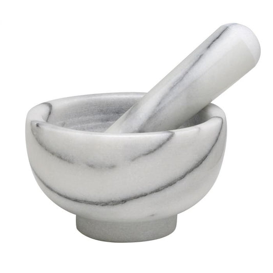 WHITE MARBLE MORTAR & PESTLE 4"