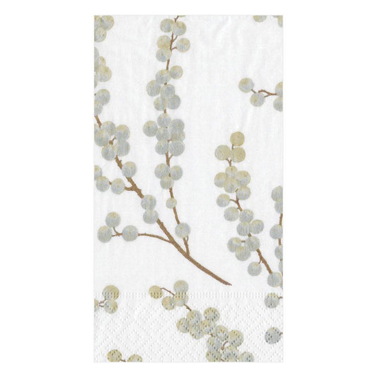 GUEST NAPKINS BERRY BRANCHES WHITE/SILVER