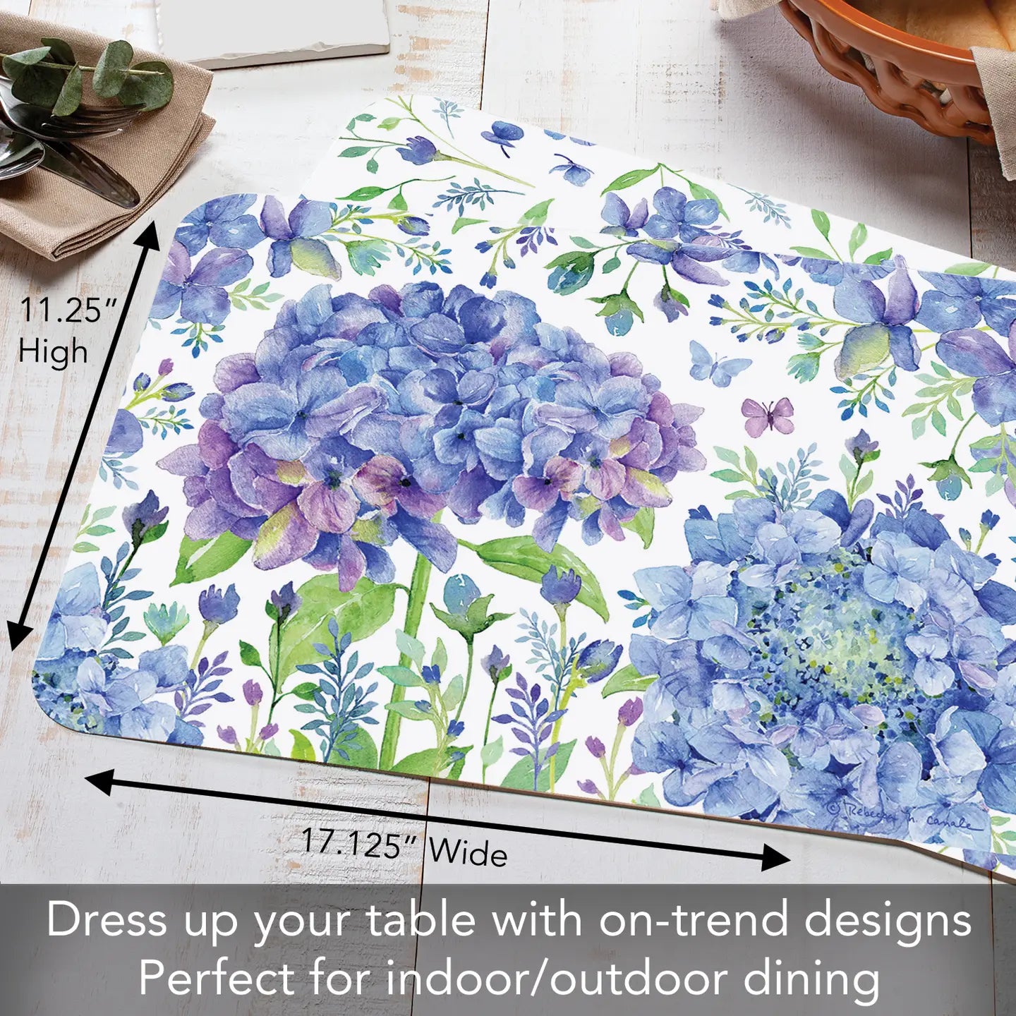 RECTANGULAR REVERSIBLE FLEXIBLE PLACEMAT BEAUTIFUL HYDRANGEA