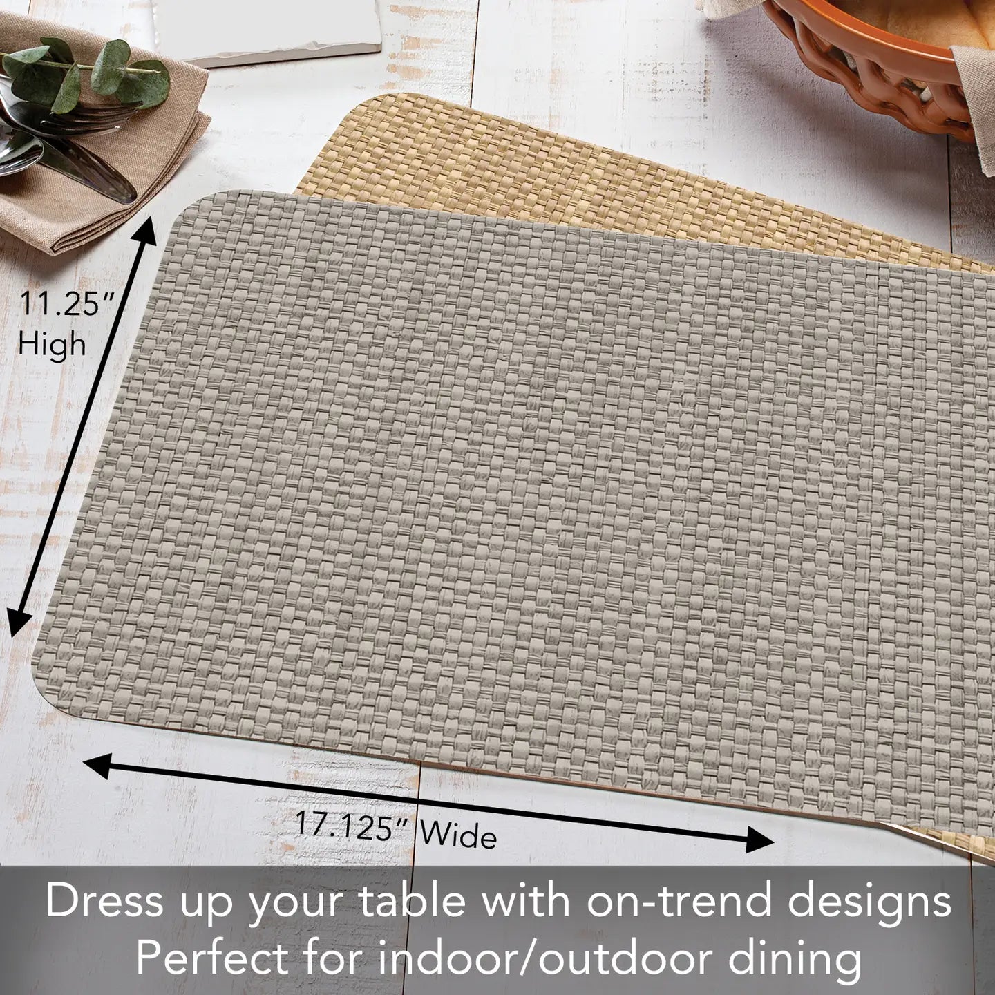 RECTANGULAR REVERSIBLE FLEXIBLE PLACEMAT BASKET WEAVE TAUPE/NATURAL