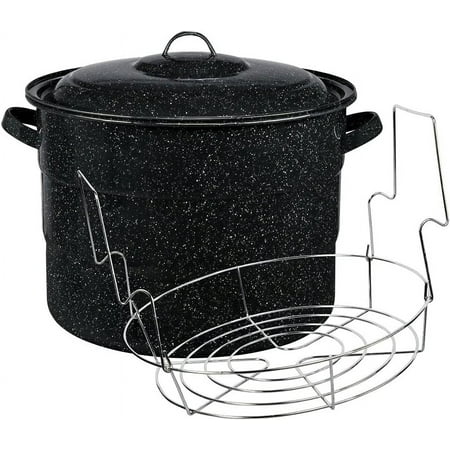 GRANITEWARE CANNING POT & RACK 21 QT BLACK