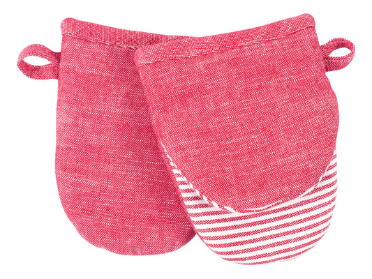 STRADA PRINTED SILCONE/CHAMBRAY MINI MITTS S/2 RED