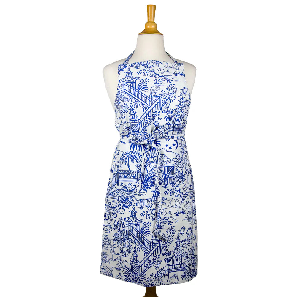 PAGODA TOILE APRON BLUE/WHITE