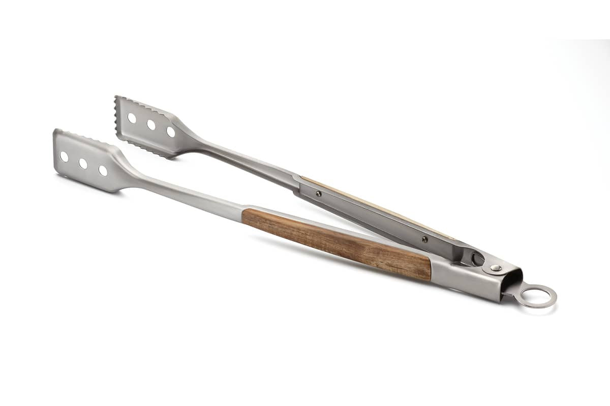 ACACIA WOOD LOCKING TONGS FOR BBQ GRILL STAINLESS STEEL