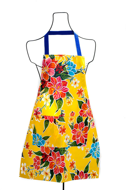 APRON OILCLOTH YELLOW HIBISCUS FLOWERS