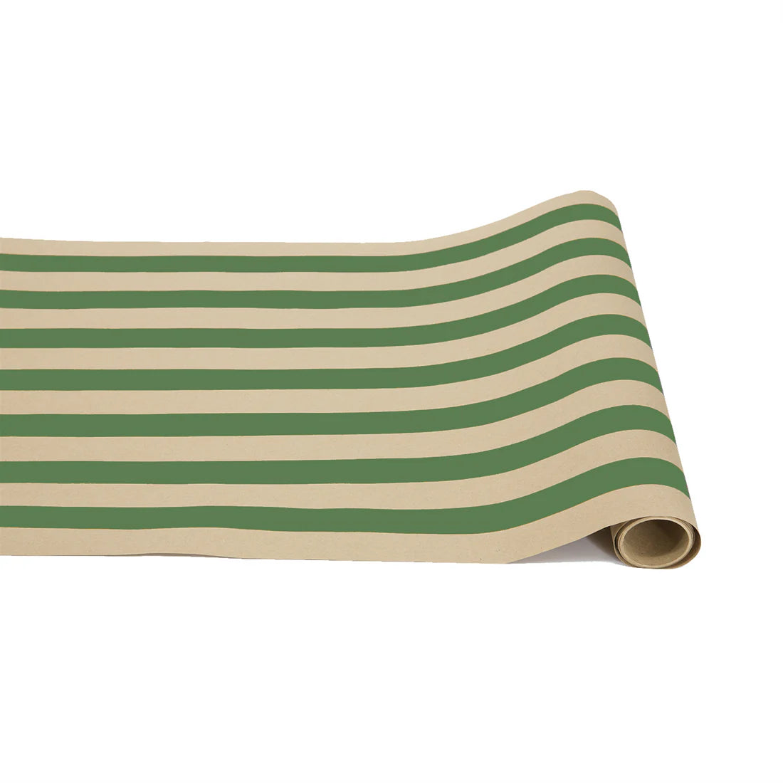 PAPER TABLE RUNNER KRAFT GREEN STRIPE