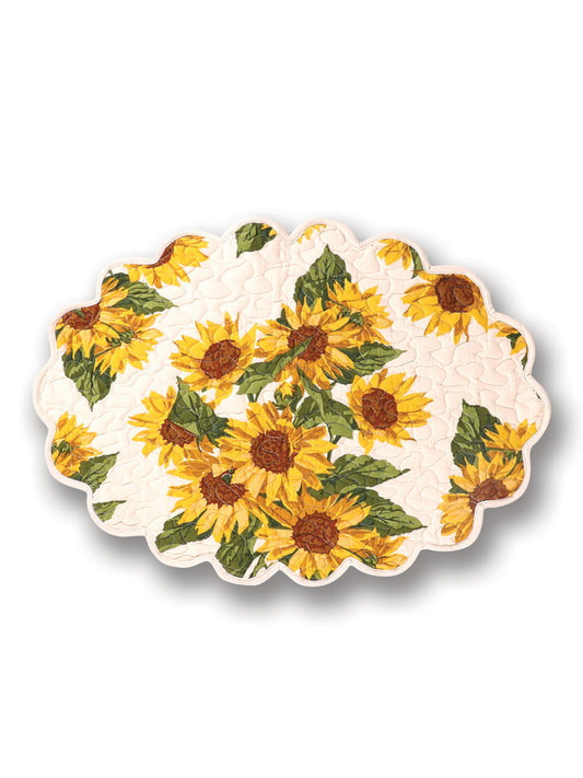 APRIL CORNELL QUILTED PLACEMAT SUNFLOWER VALLEY ECRU