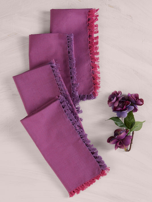 APRIL CORNELL NAPKIN FRINGED CHAMBRAY PLUM S/4