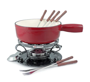 LUGANO FONDUE SET 9PC RED