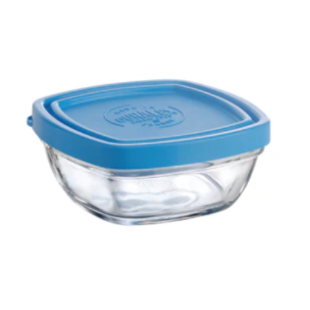 STACKABLE GLASS BOWL W/ BLUE LID 7.8" SQR