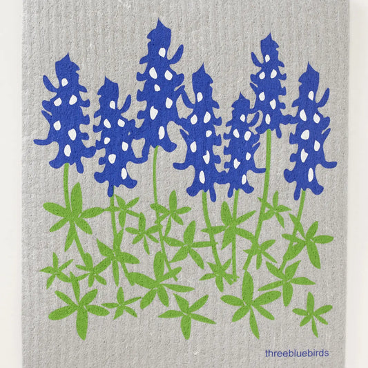 BLUE BONNETS ON GRAY SWEDISH DISHCLOTH