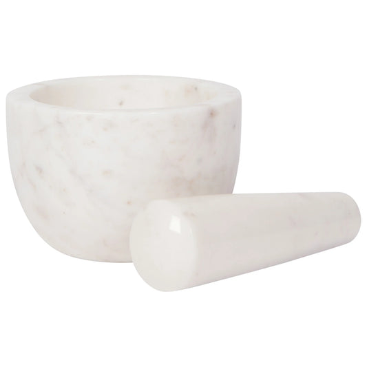 MARBLE MORTAR AND PESTLE WHITE