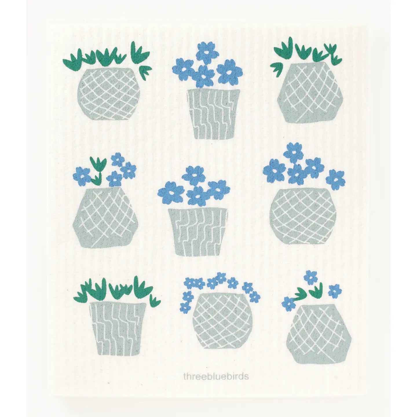 FLOWER POTS ON WHITE SWEDISH DISHCLOTH