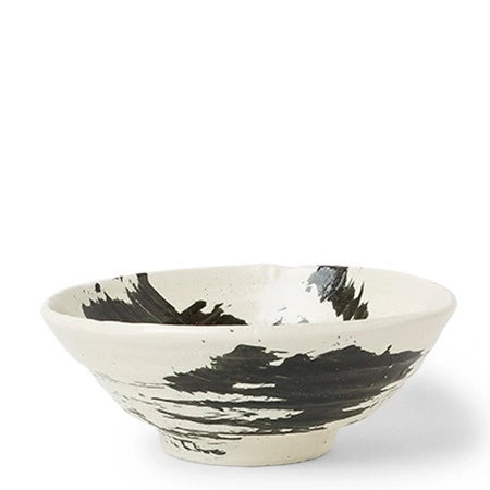 ASIAN BOWL WHT& BLK BRUSH STROKES 8"