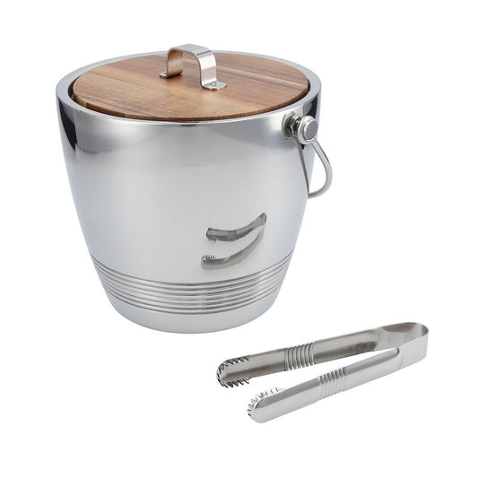 ROUND ICE BUCKET SET W/ TONGS