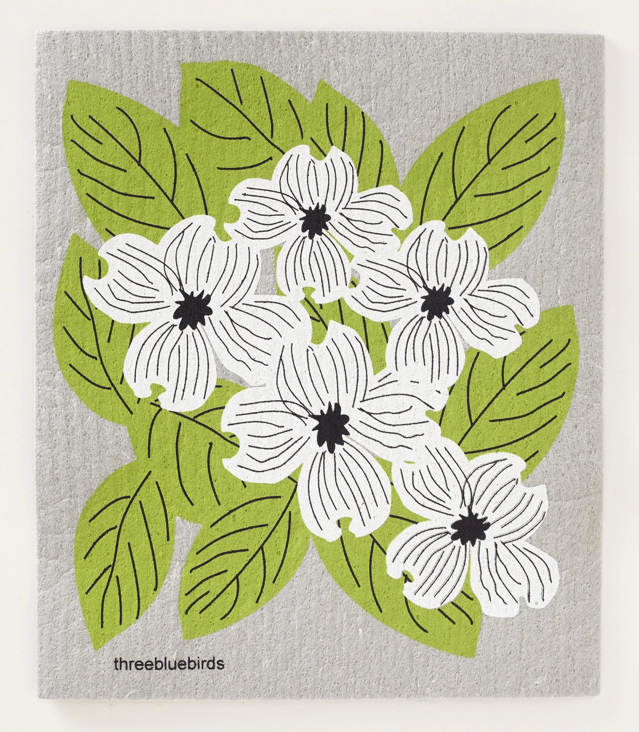 DOGWOOD ON GRY SWEDISH DISHCLOTH