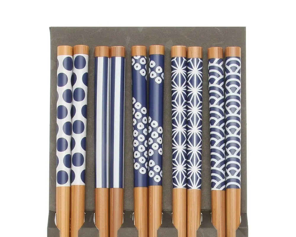 ASIAN CHOPSTICK 5 PACK BLUE AND WHITE