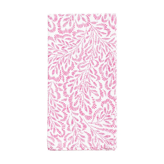 COTTON NAPKIN S/4 FUCHSIA/WHITE LEAVES