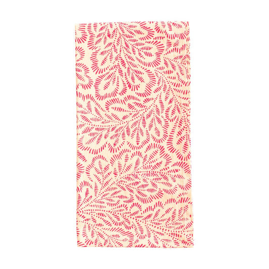 COTTON NAPKIN S/4 CORAL/FUCHSIA LEAVES