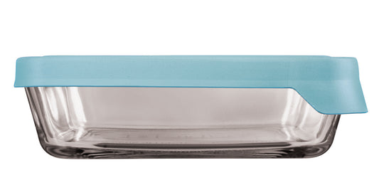 GLASS STORAGE RECTANGLE 6 CUP MINERAL BLUE