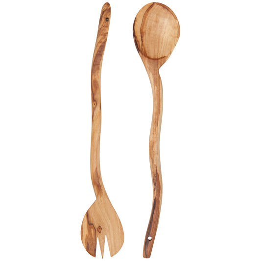 OLIVE WOOD WAVY SALAD SERVERS