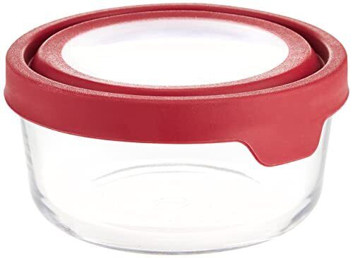 GLASS STORAGE ROUND 4 CUP RED