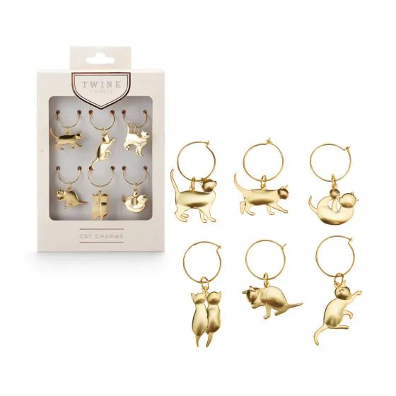 GOLD CAT WINE CHARMS SET 6