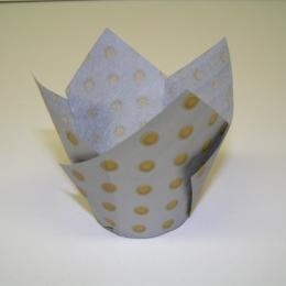 TULIP BAKING CUPS SILVER WITH GOLD DOTS