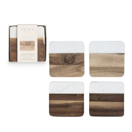 WOOD & MARBLE COASTERS SET OF 4